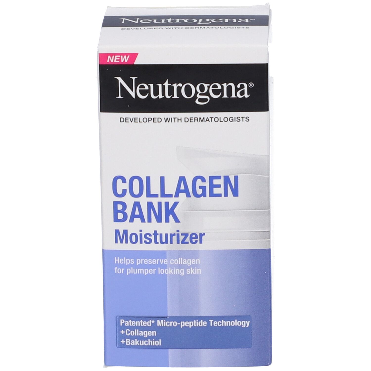 Confezione. Scritte: Neutrogena, Collagen Bank, Moisturizer. Aiuta a preservare il collagene.
