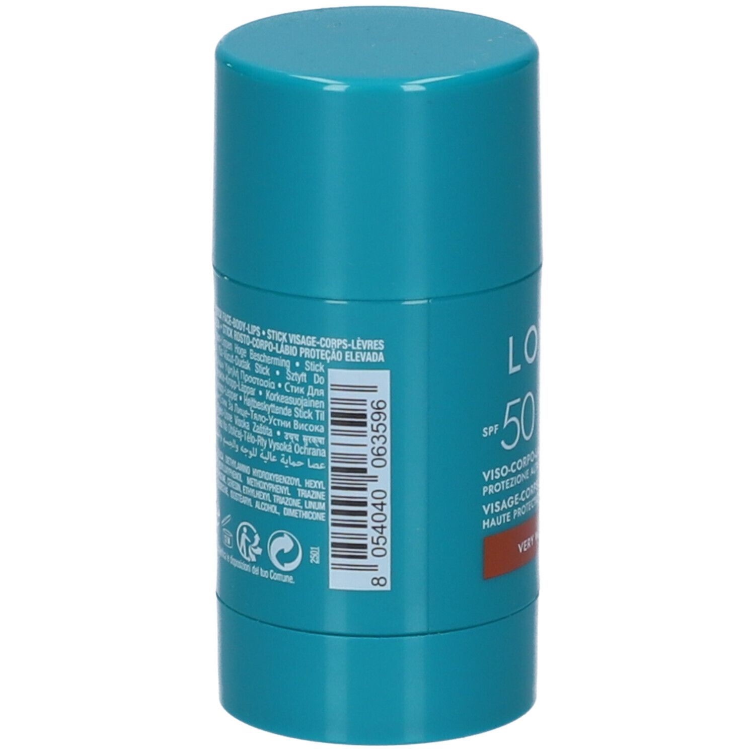 Lovren Matt Invisible Stick Solare SPF 50+ retro con codice a barre e ingredienti.