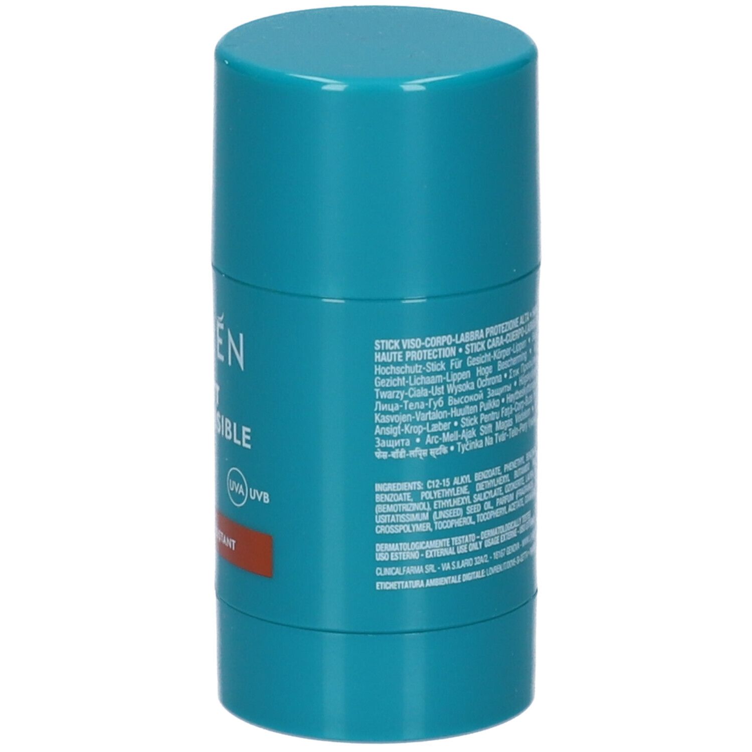 Lovren Matt Invisible Stick Solare SPF 50+ lato con ingredienti e istruzioni.