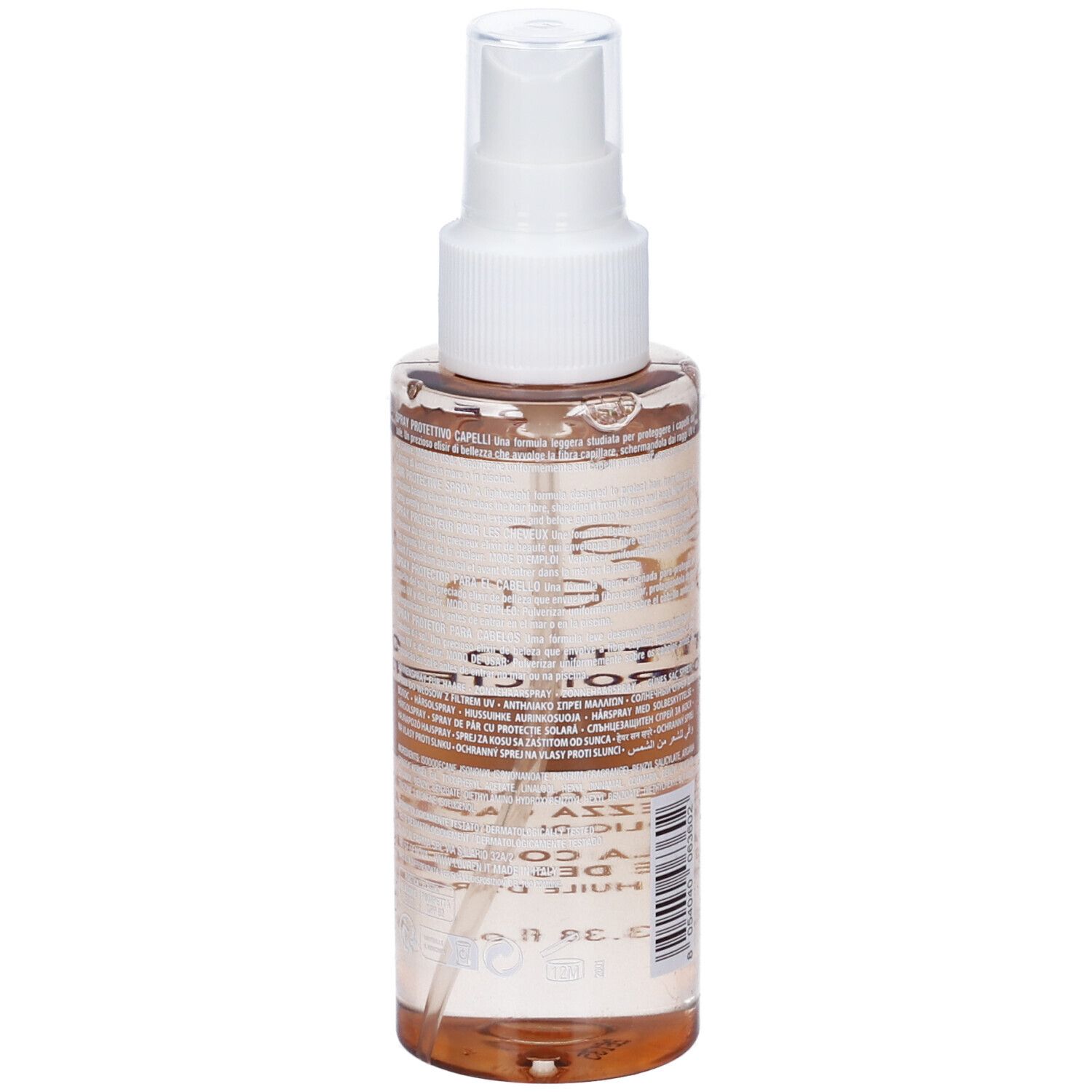 Spray per capelli Lovren, vista posteriore con elenco dettagliato degli ingredienti sull'etichetta.