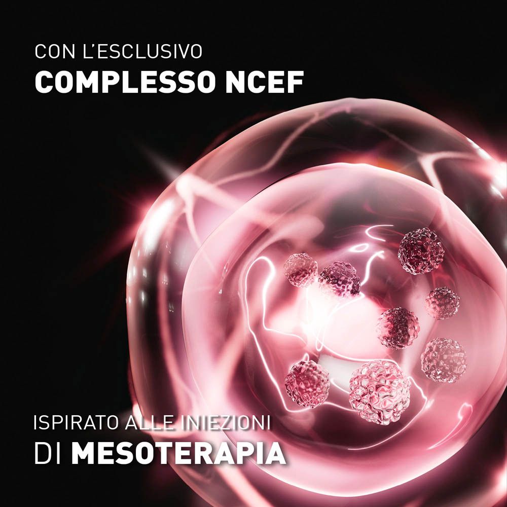 Immagine di cellule. Testo: COMPLESSO NCEF, ISPIRATO ALLE INIEZIONI DI MESOTERAPIA.