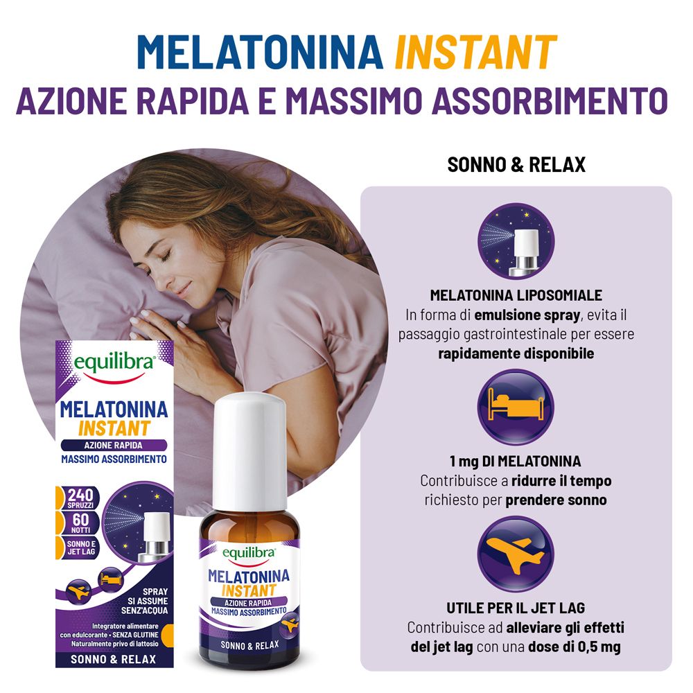 Spray Melatonina per sonno e relax, 1 mg di melatonina, emulsione liposomiale.