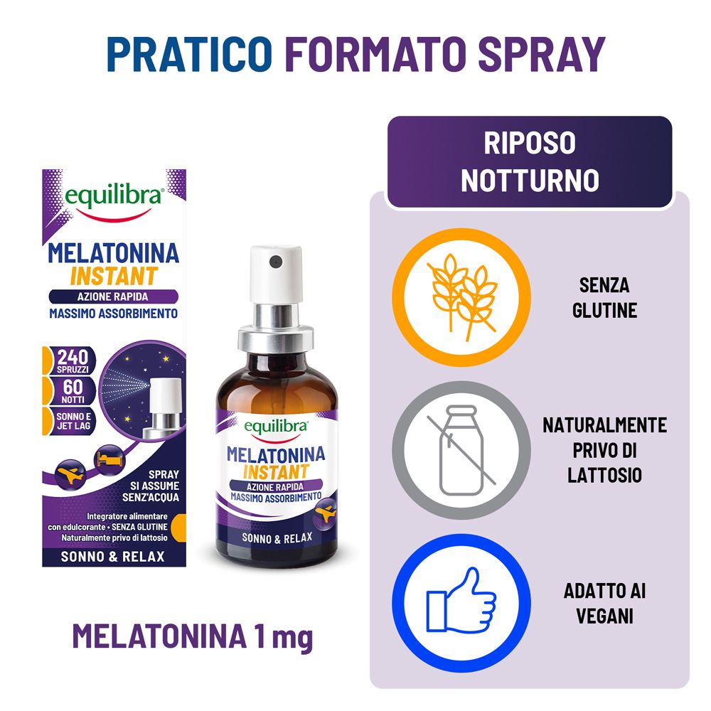 Equilibra Melatonina Instant spray per riposo notturno, 60 ml.