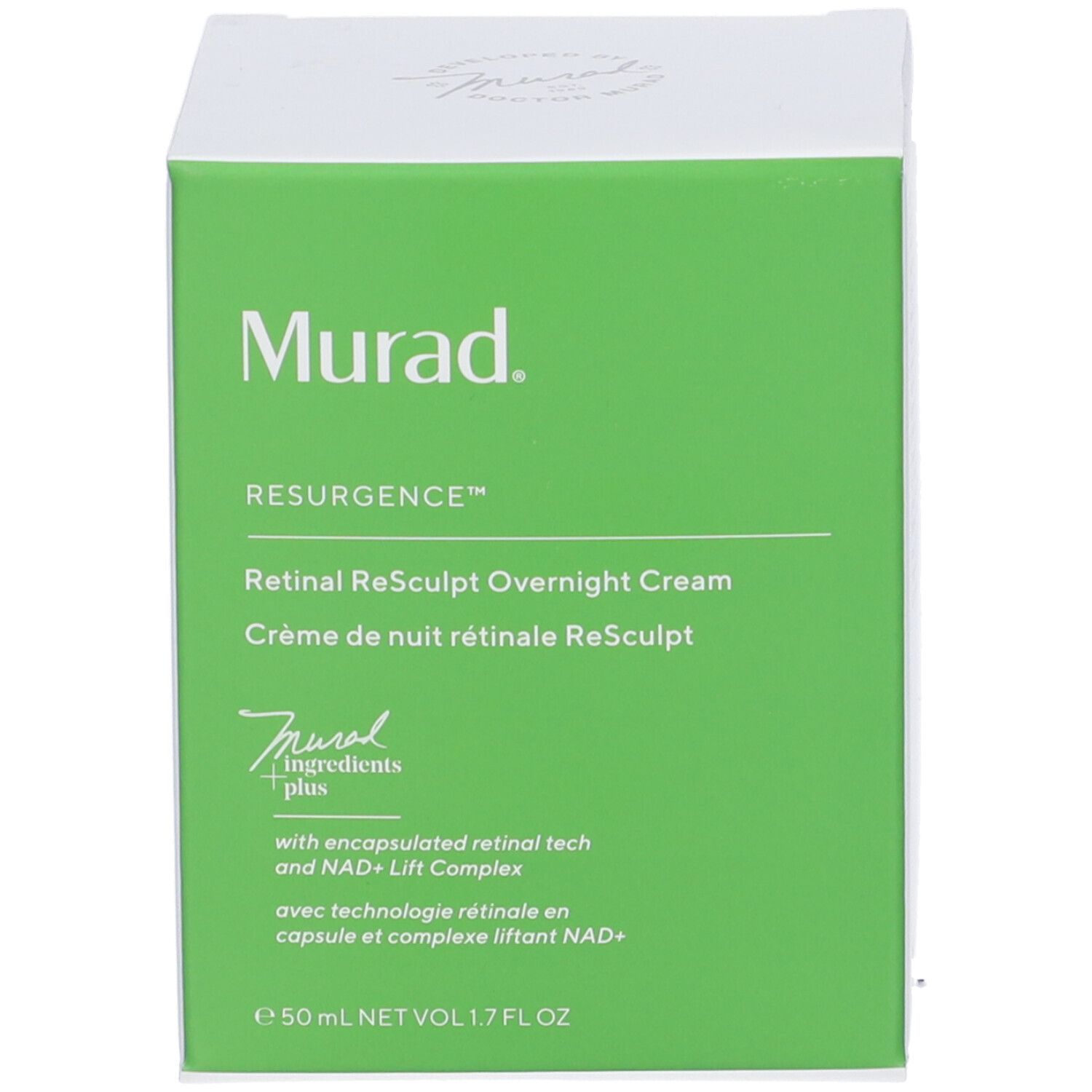 Scatola verde. Scritta: Murad Resurgence Retinal ReSculpt Overnight Cream.