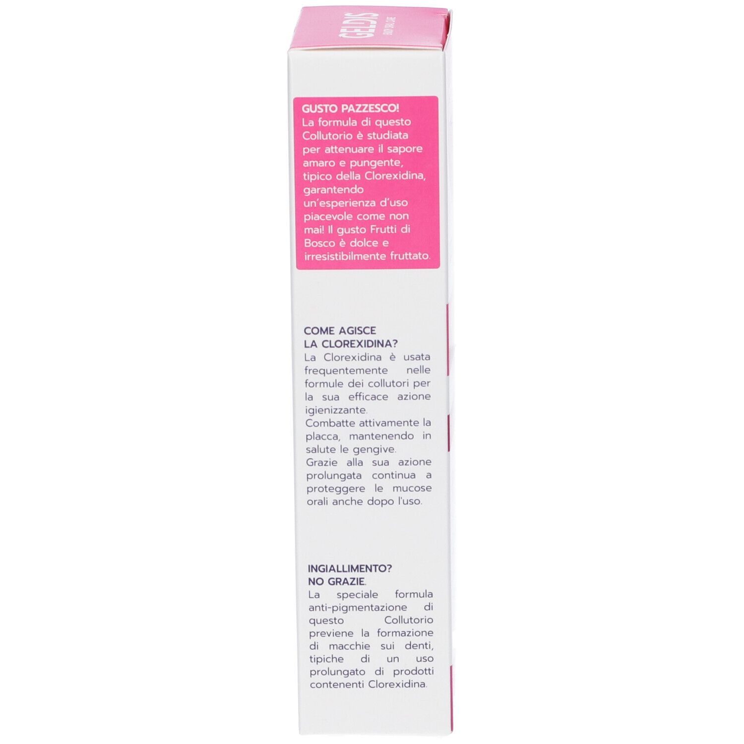 Scatola. Testo: Come funziona, Anti-pigmentazione. Rosa e bianco.