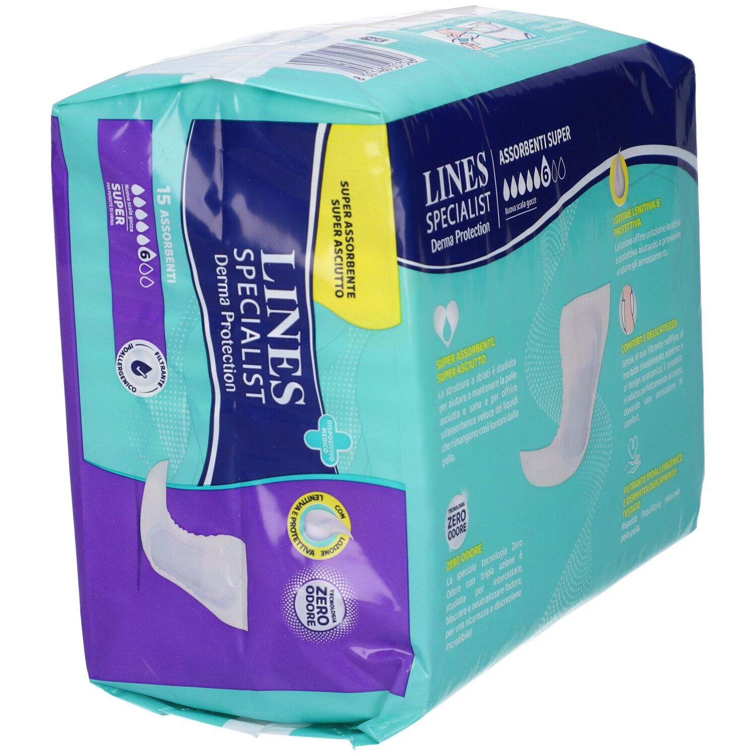 Confezione Lines Specialist Derma Protection, 15 assorbenti, Super, Zero Odore.