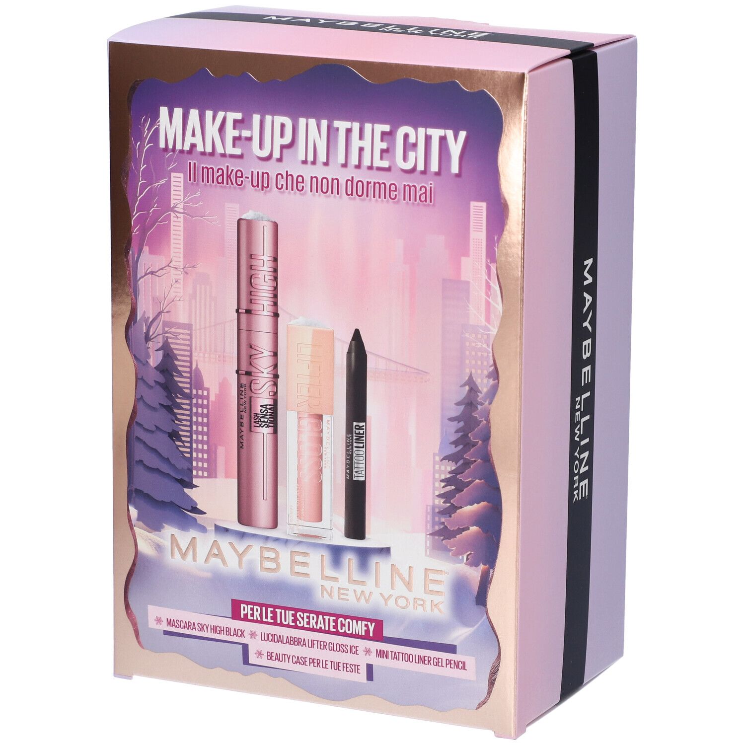 Maybelline New York Xmas Premium Box Sky High Mascara + Gloss Lucidalabbra Ice 002 + Mini Matita Occhi