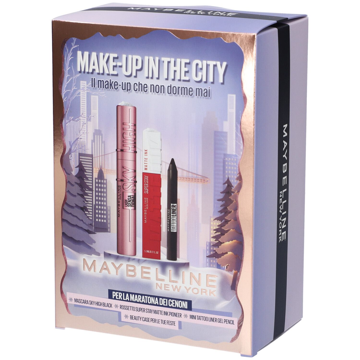 Maybelline New York Xmas Premium Box Sky High Mascara + Rossetto Matte Ink Pioneer 20 + Mini Matita Occhi