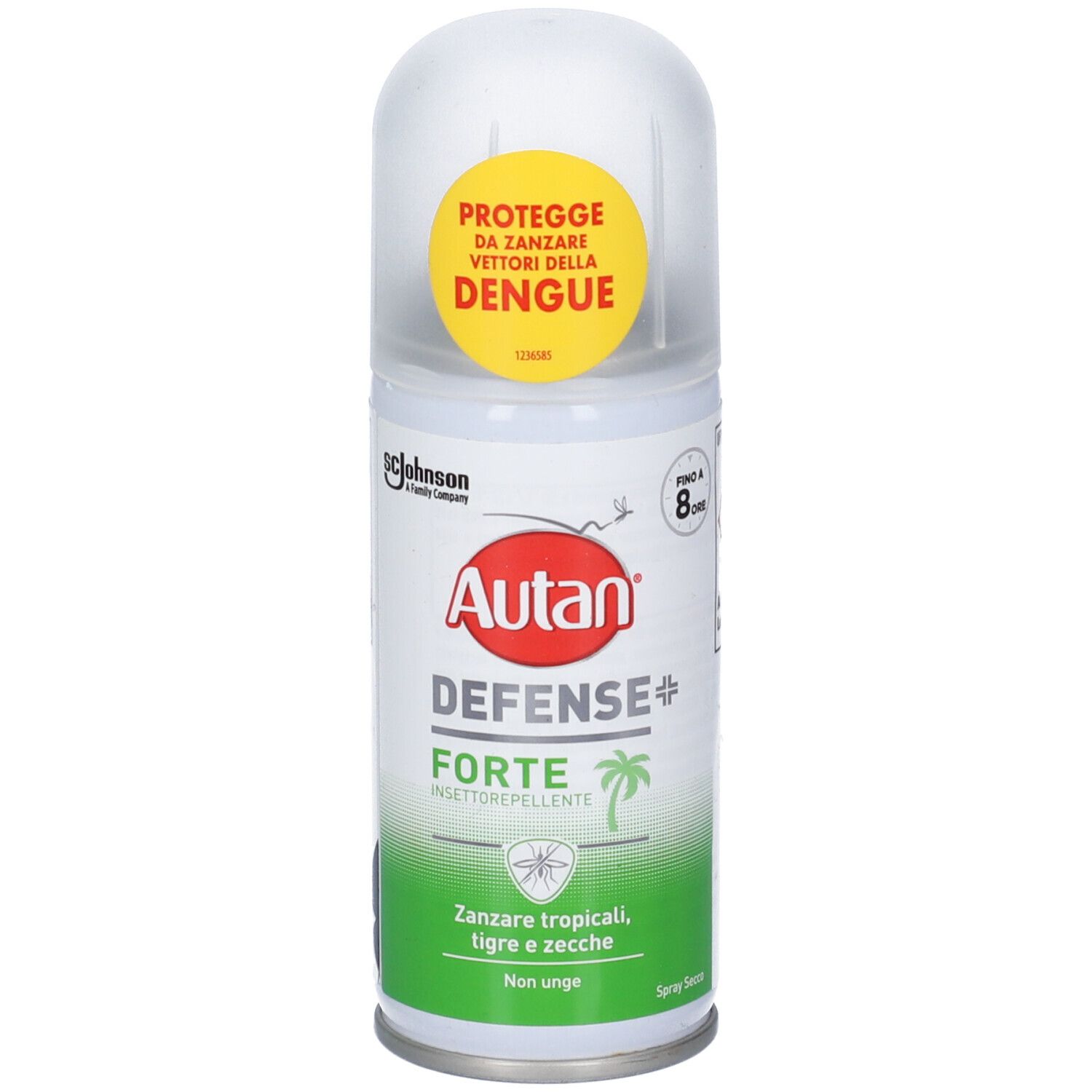 Spray Autan Defense Forte in lattina con tappo trasparente. Protezione fino a 8 ore.