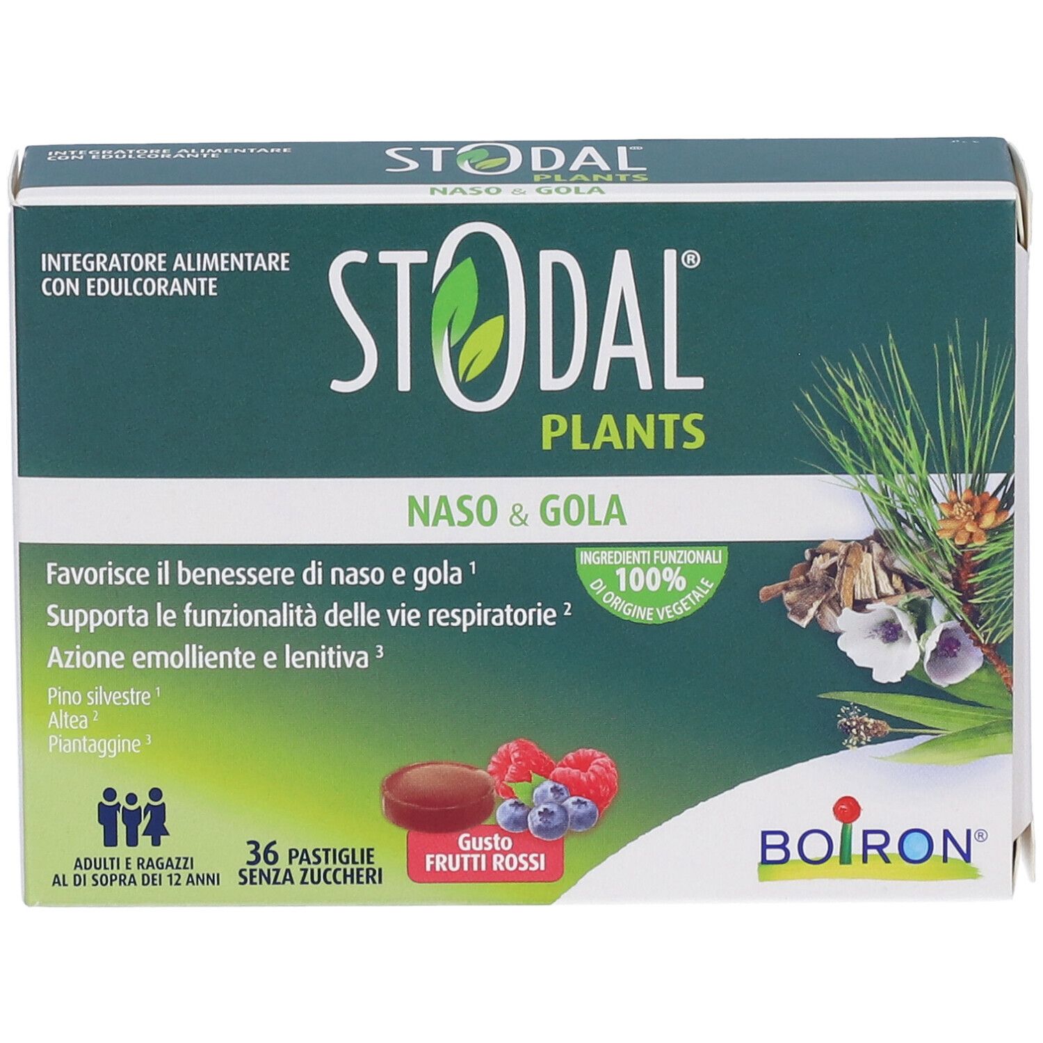 Pastiglie Boiron Stodal Plants Naso & Gola, 36 pezzi, gusto frutti rossi.