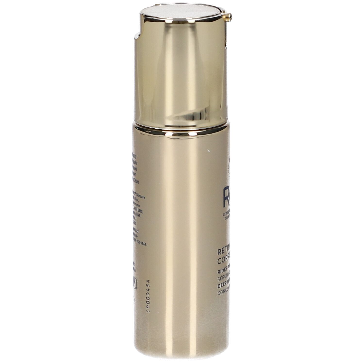Flacone dorato con dosatore. Scritta: RoC Retinol Correxion Deep Wrinkle Concentrated Serum.