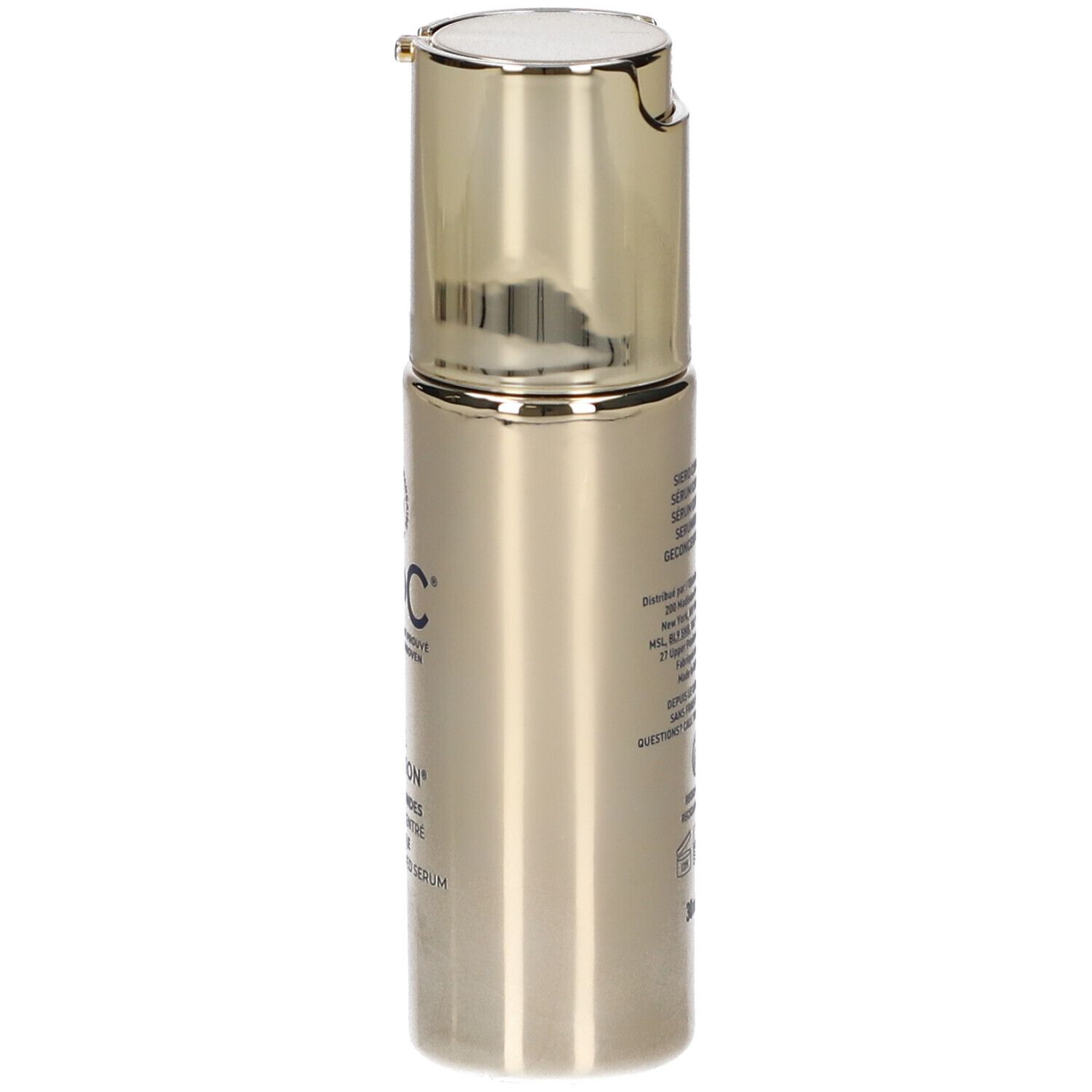 Flacone dorato con dosatore. Scritta: RoC Retinol Correxion Deep Wrinkle Concentrated Serum.