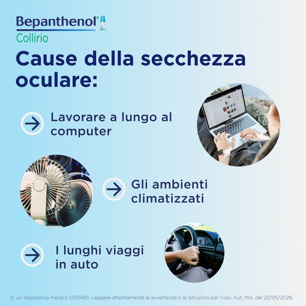 Cause secchezza oculare: lavoro al computer, ambienti climatizzati, viaggi in auto.