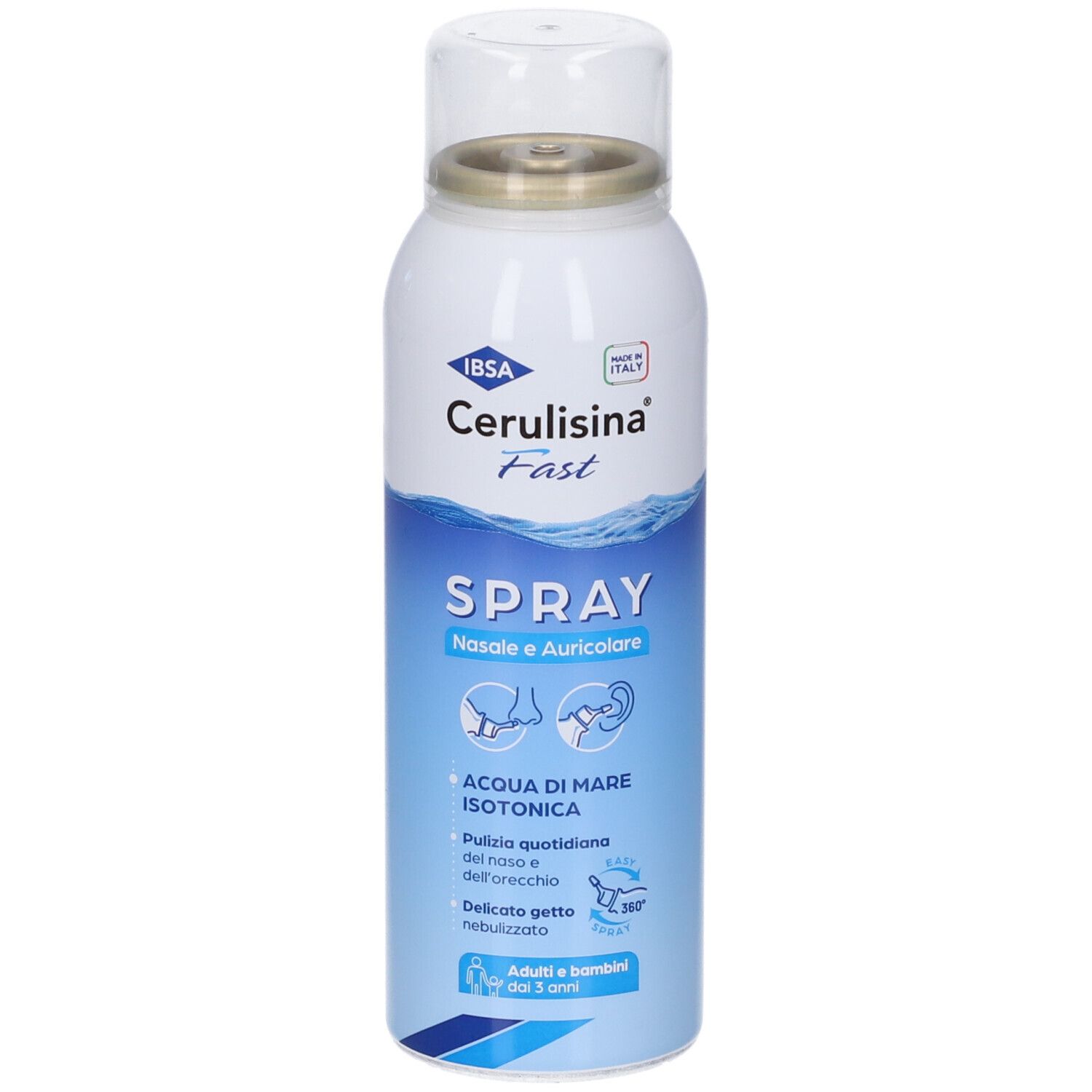 Flacone spray Cerulisina Fast, fronte con nome prodotto, simboli di applicazione e simbolo acqua di mare.