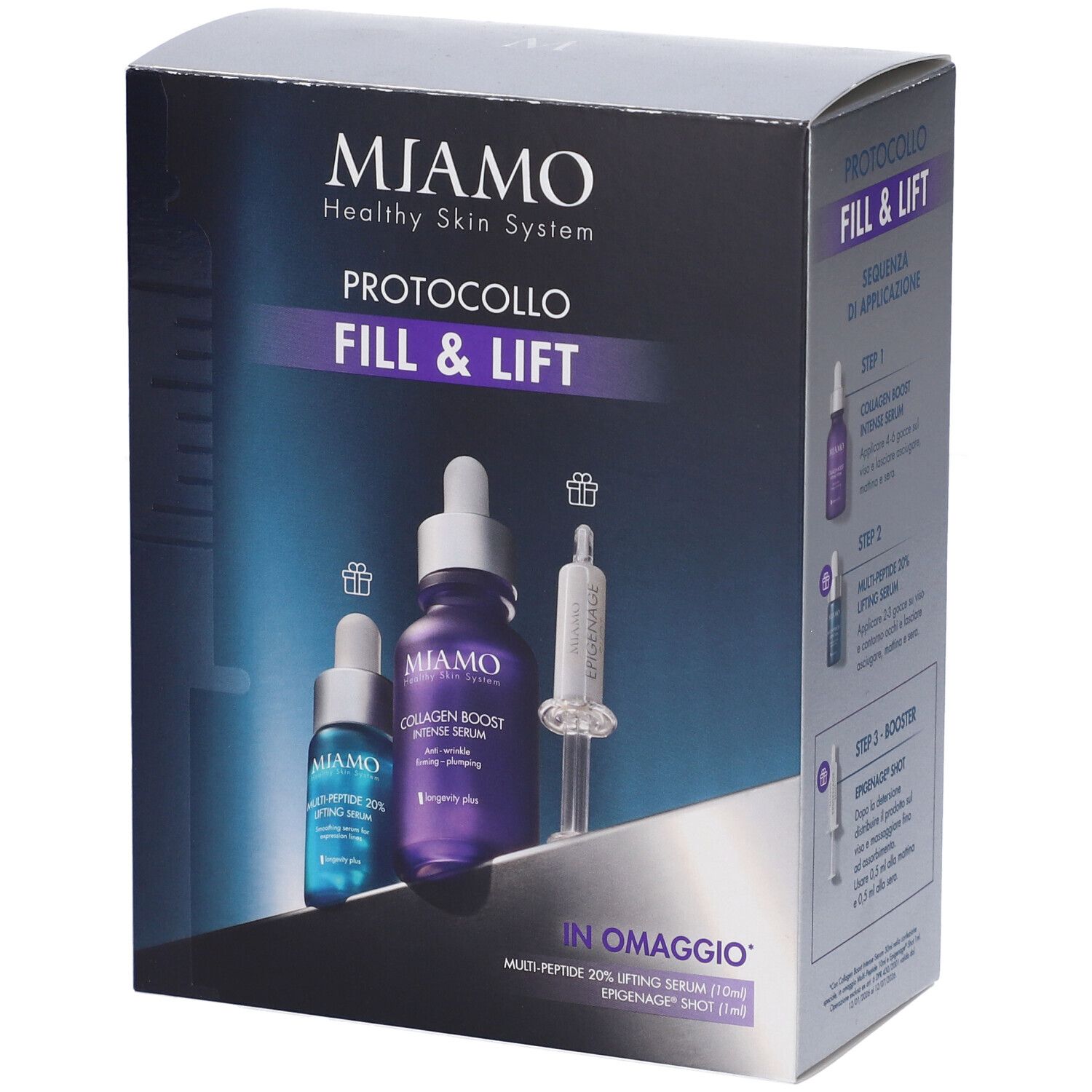 Miamo Protocollo Fill & Lift Collagen Boost Intense Serum + Multi-Peptide 20% Lifting Serum + Epigenage Shot