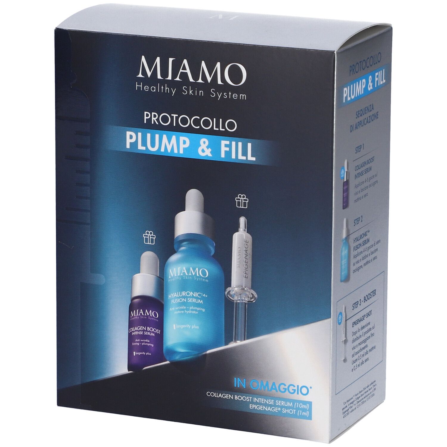Miamo Protocollo Plump & Fill Hyaluronic14+ Fusion Serum + Collagen Boost Intense Serum + Epigenage Shot
