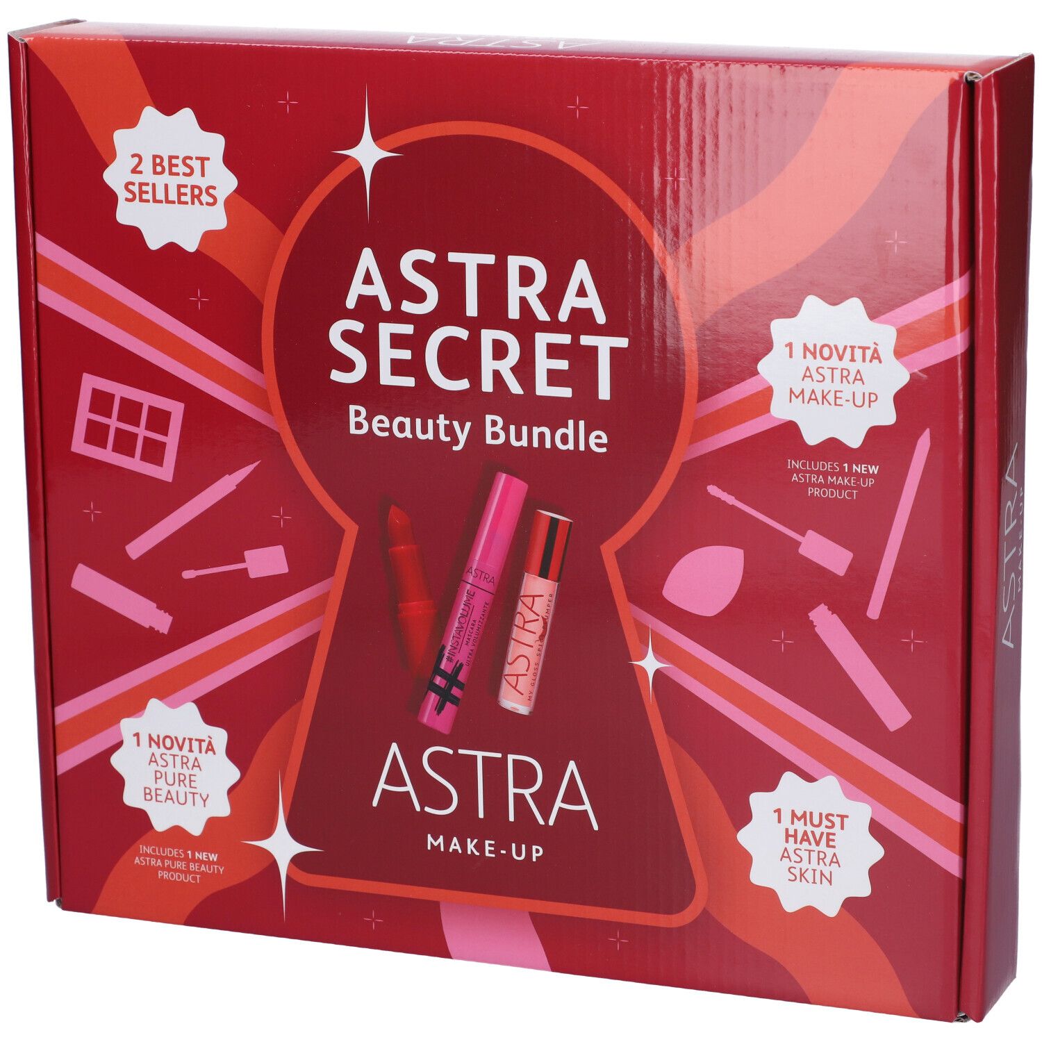 Astra Makeup Kit Regalo Secret Beauty Bundle Palette Occhi + Mascara + Maschera + Rossetto + Matita Labbra + Lucidalabbra + Eyeliner + Beauty Blender