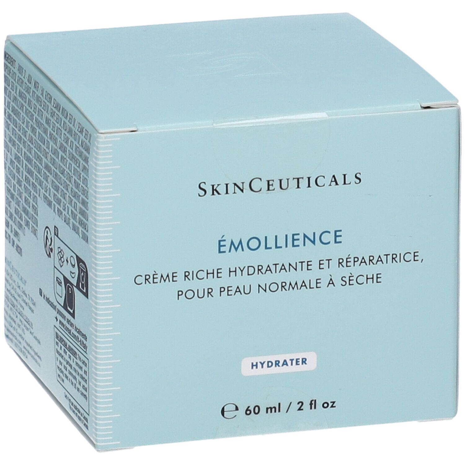 Scatola azzurra SKINCEUTICALS ÉMOLLIENCE. Crema ricca idratante e riparatrice, per pelli normali o secche. Hydrater. 60 ml / 2 fl oz.
