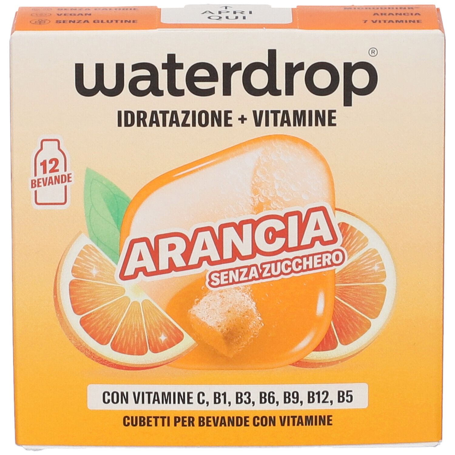 Confezione di cubetti bevanda Waterdrop, gusto arancia, 12 pezzi.