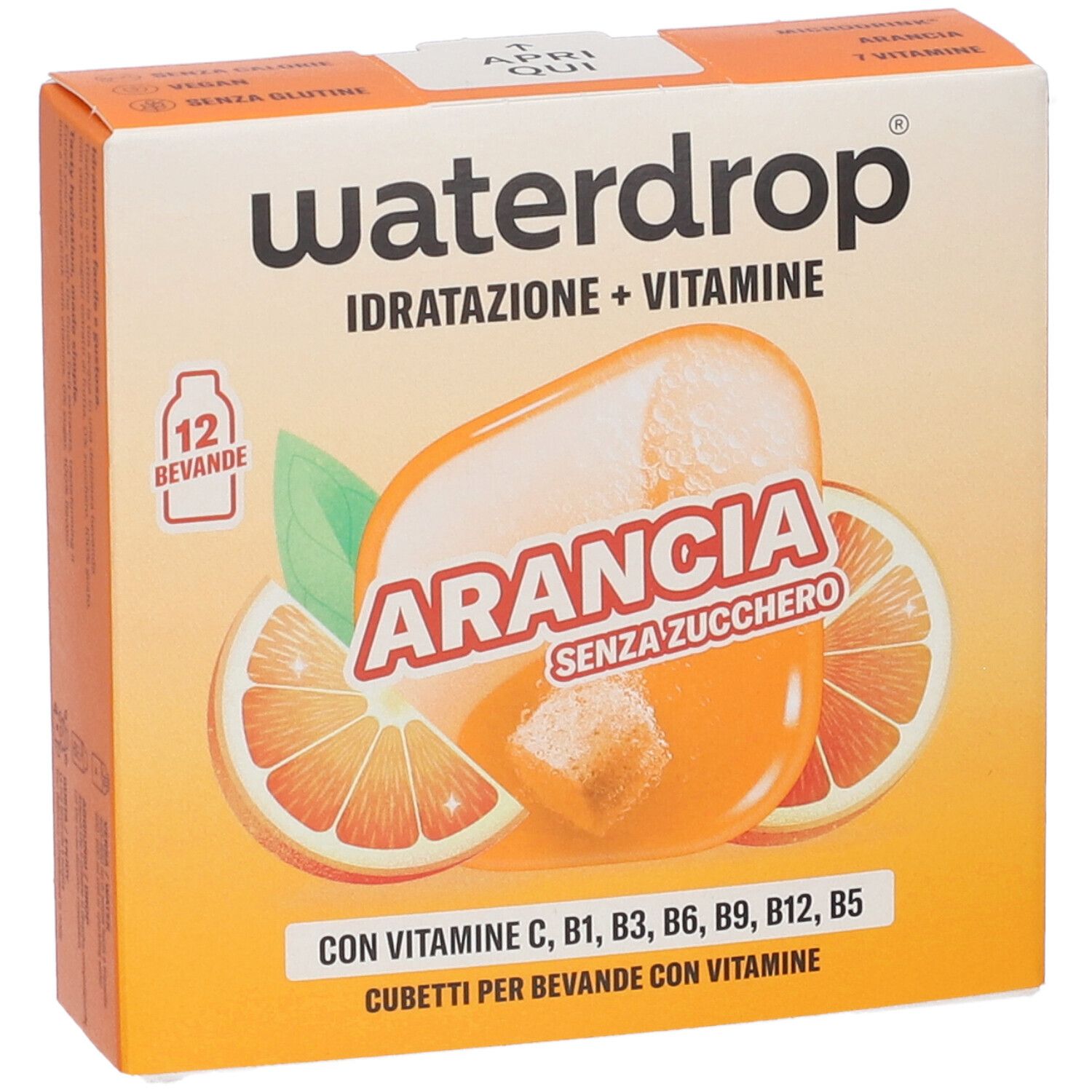 Confezione di cubetti bevanda Waterdrop, gusto arancia, 12 pezzi.