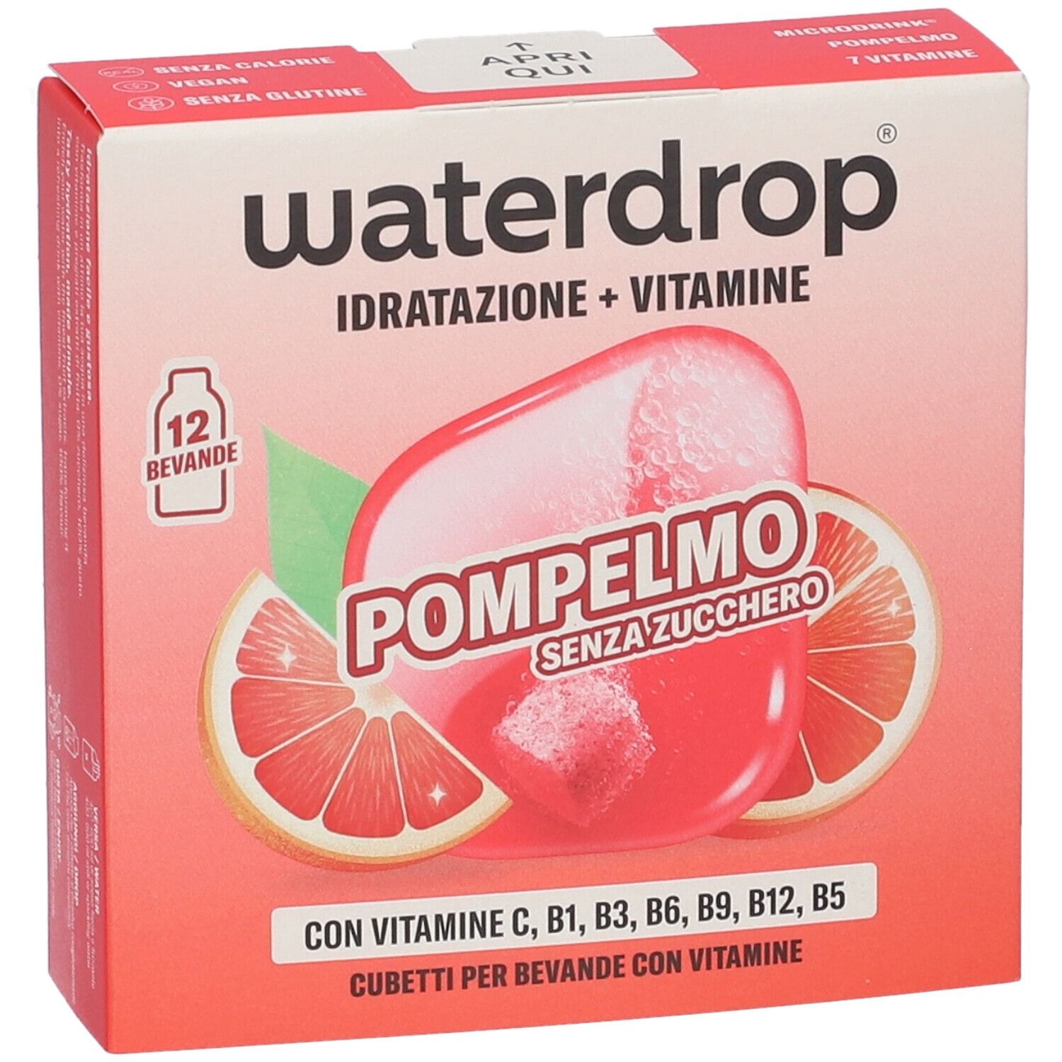 Confezione da 12 cubetti per bevande Waterdrop Pompelmo, senza zucchero.