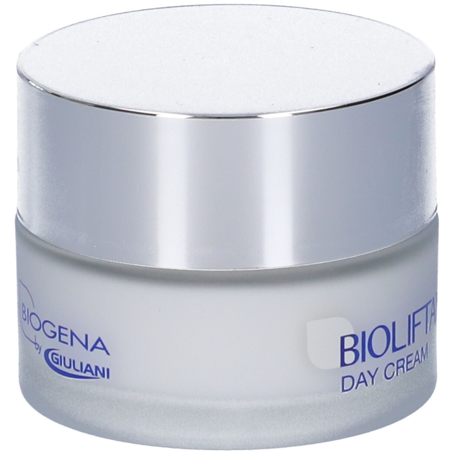 Vasetto Bioliftan Crema Giorno con tappo argentato e logo Biogena by Giuliani.