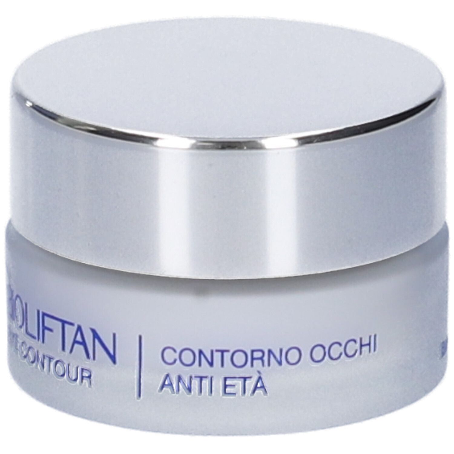 Vasetto crema contorno occhi Bioliftan con tappo argentato.