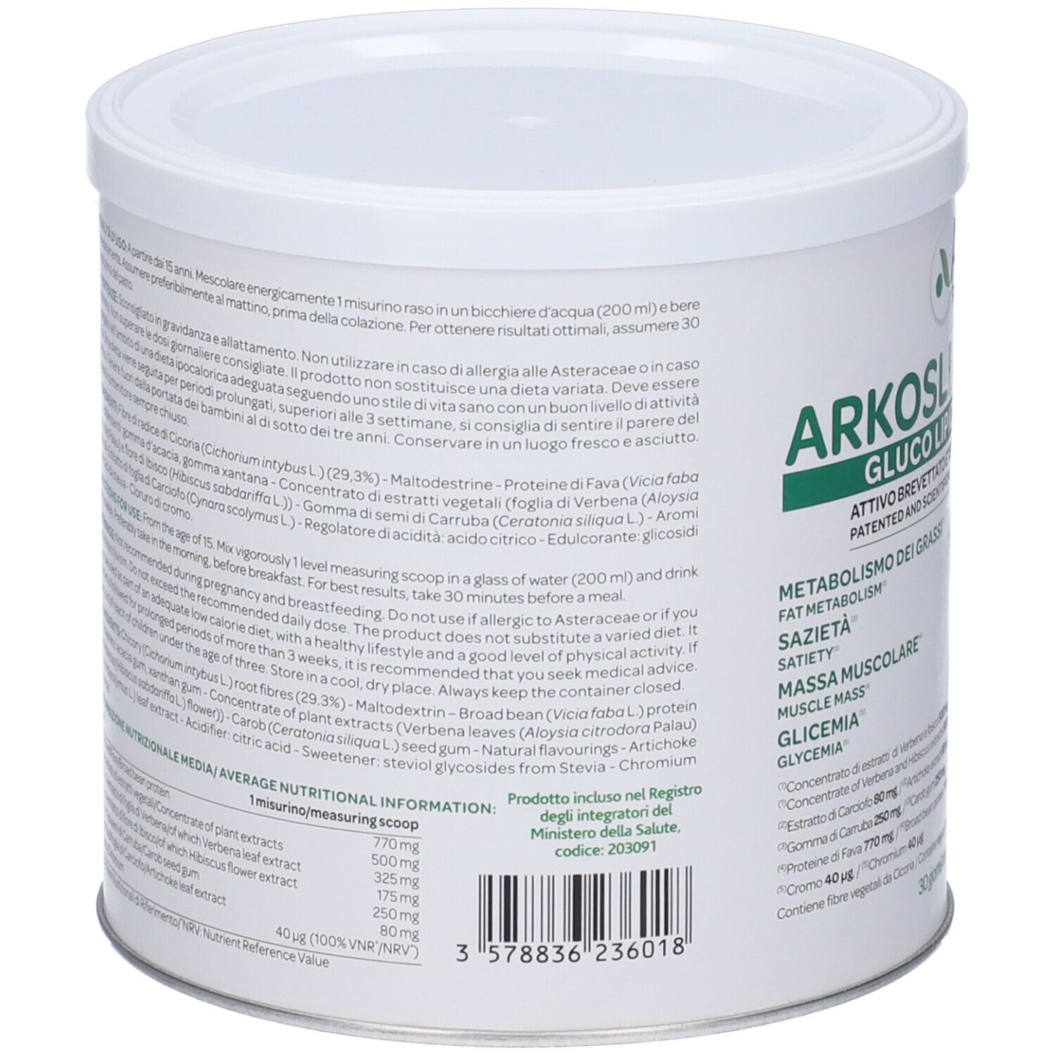 Retro della scatola Arkoslim Expert con istruzioni dettagliate per l'uso e informazioni nutrizionali multilingue.