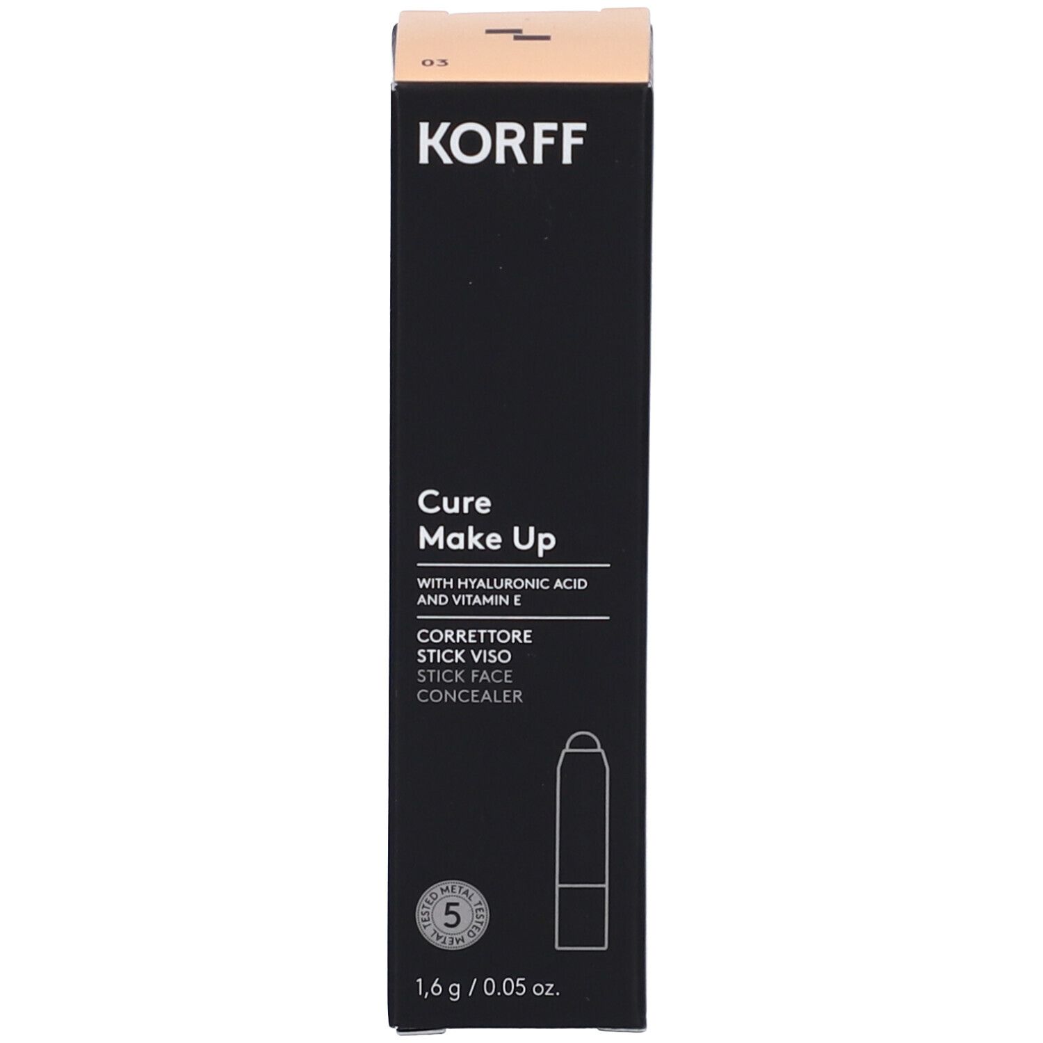 KORFF Cure Make Up Correttore Stick, 1,6g, con acido ialuronico e vitamina E.