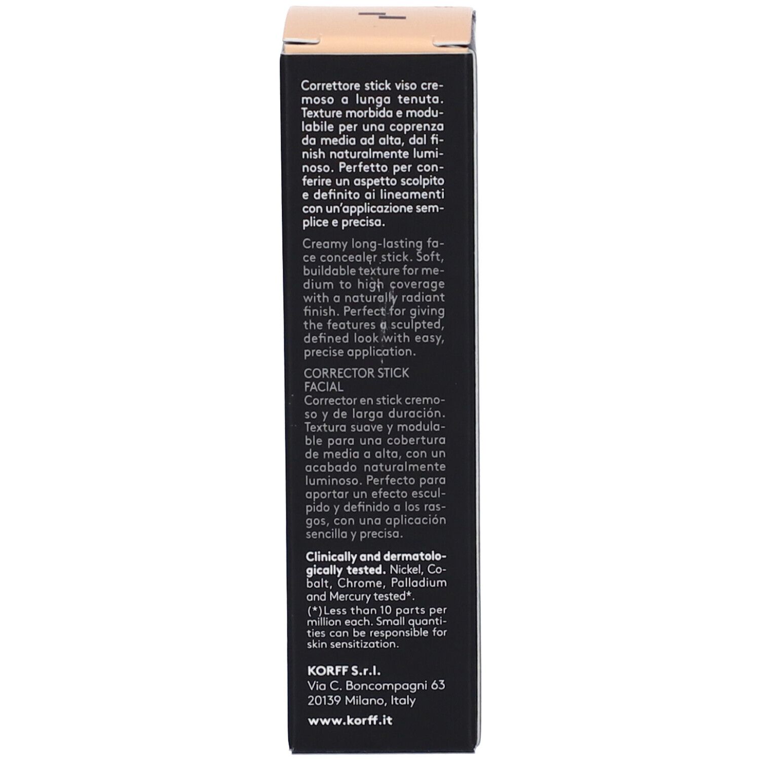 Confezione di uno stick correttore con testo multilingue.