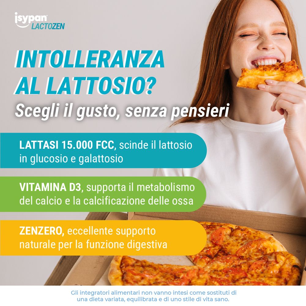 Donna mangia pizza, Isypan Lactozen aiuta con intolleranza al lattosio.