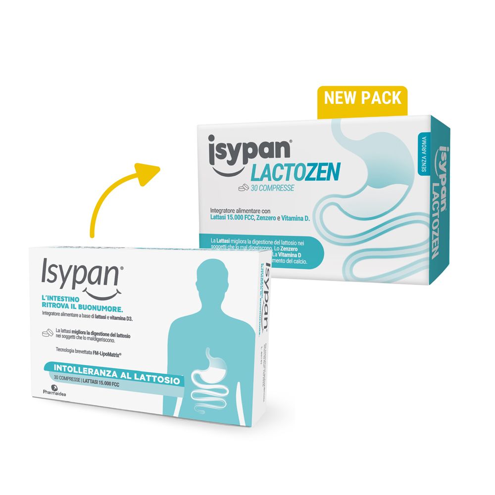 Cambio confezione Isypan Lactozen, 30 compresse.