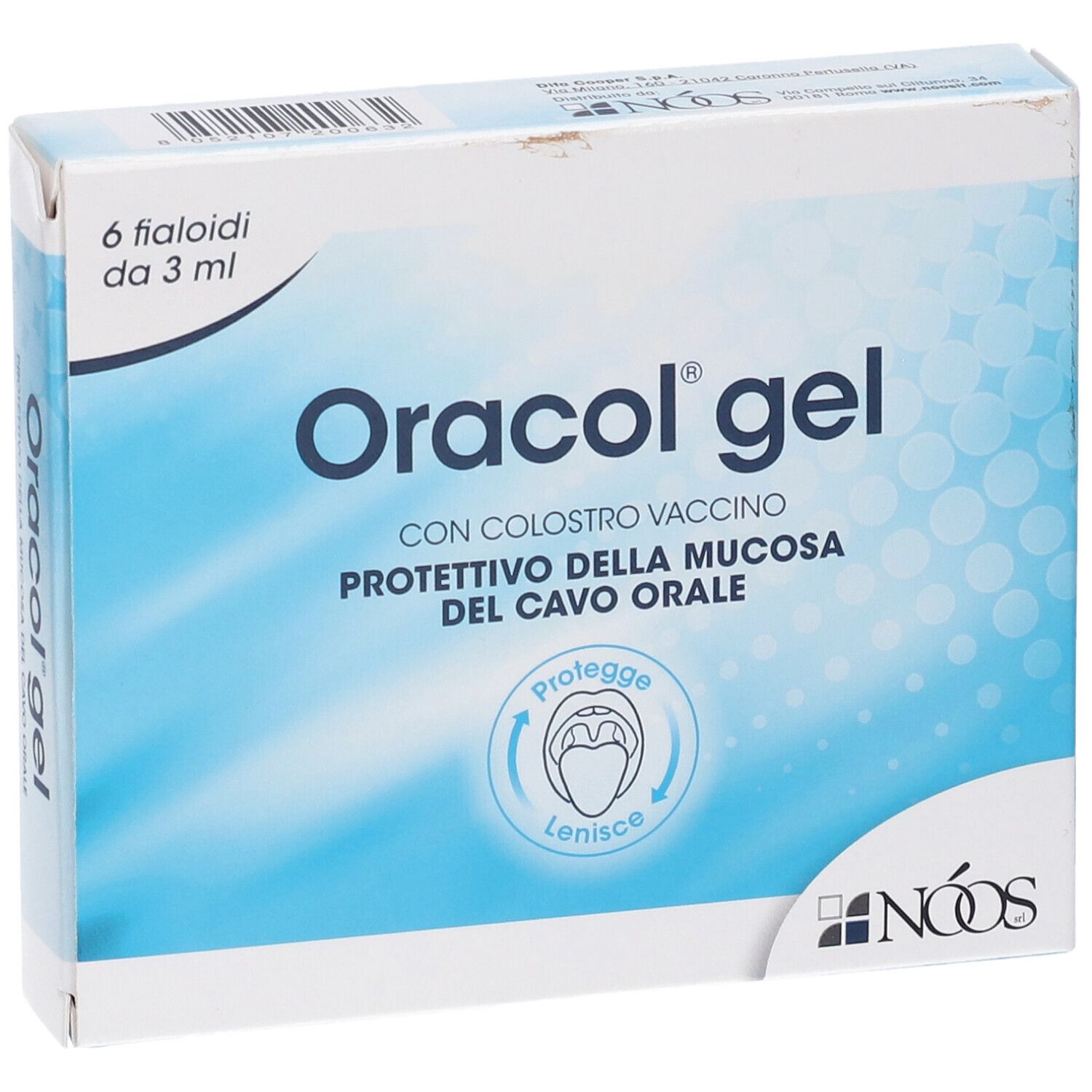 Confezione di Oracol Gel con 6 flaconcini da 3 ml. Protegge e lenisce la mucosa orale.