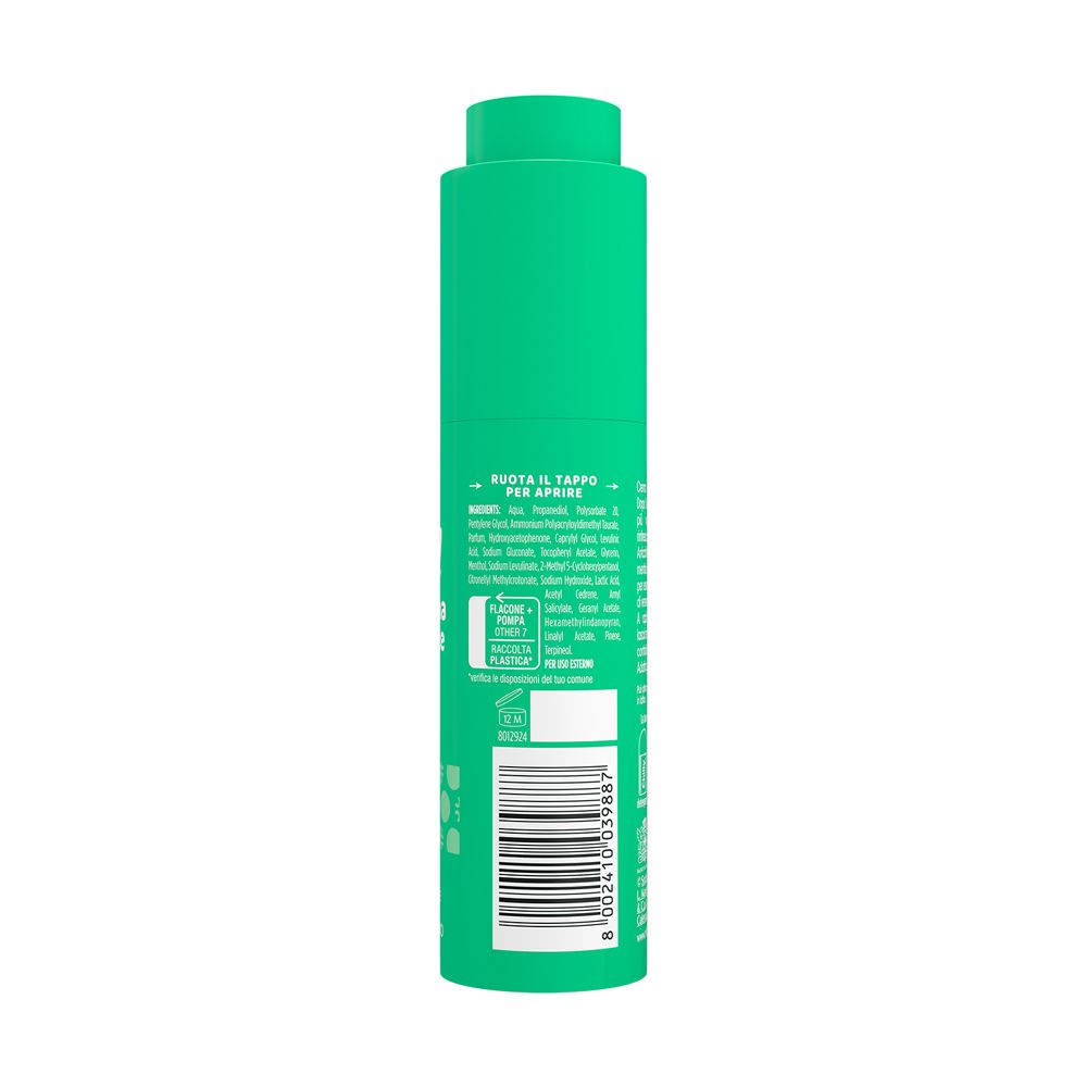 Retro flacone verde Chilly. Testo: 'Ruota il tappo per aprire'. Codice a barre e informazioni prodotto.