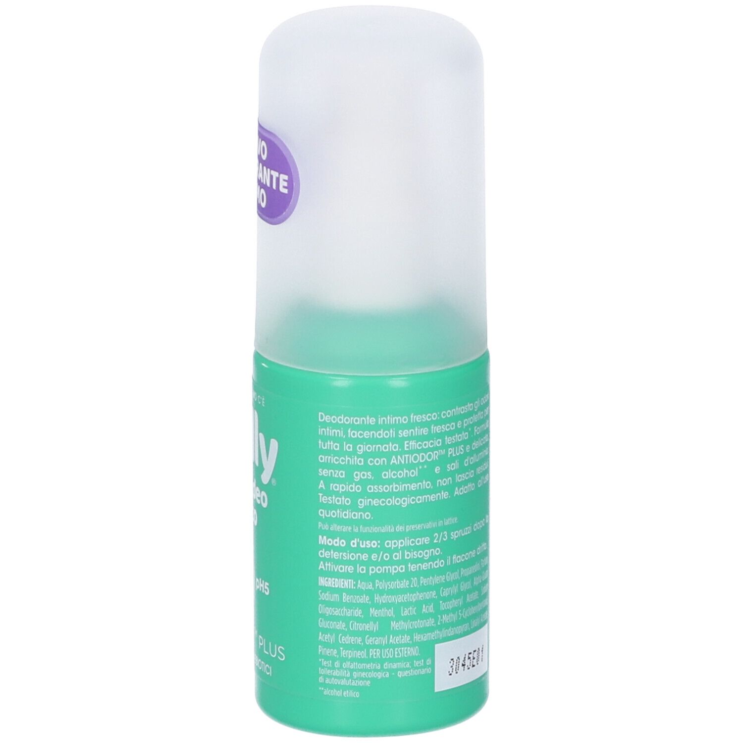 Deodorante intimo roll-on verde con tappo bianco. Scritta: Chilly intimo deo fresco. Retro con testo.