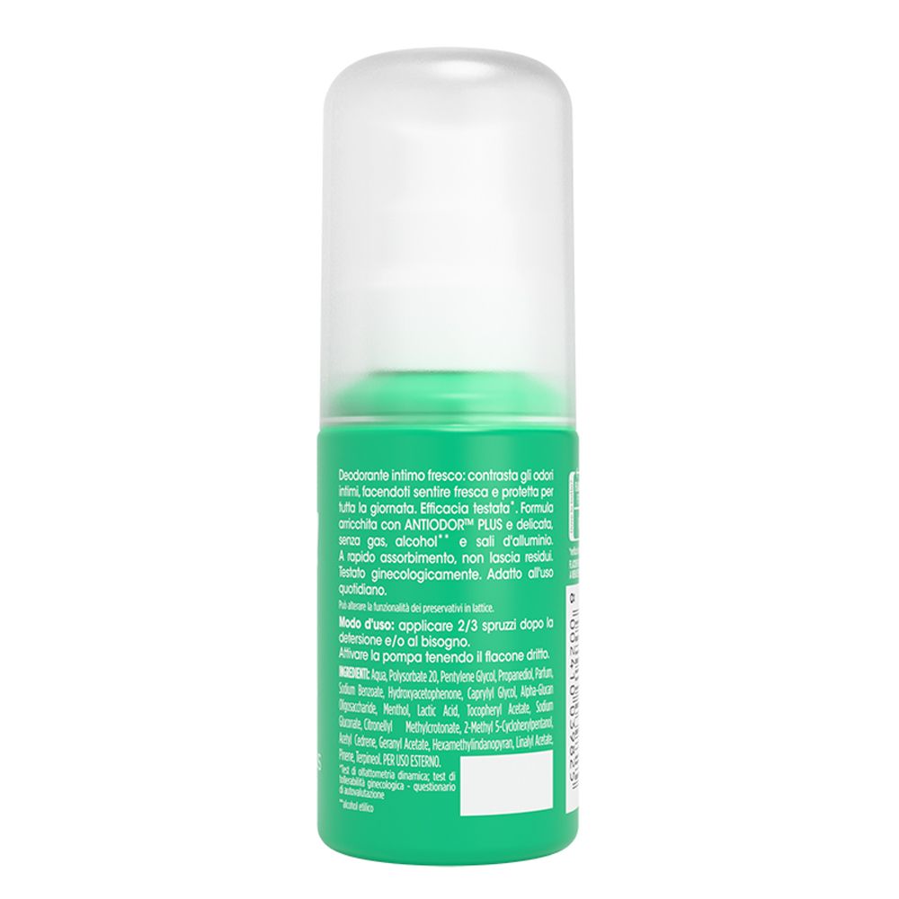 Retro del deodorante roll-on verde. Testo con informazioni sul prodotto e ingredienti.