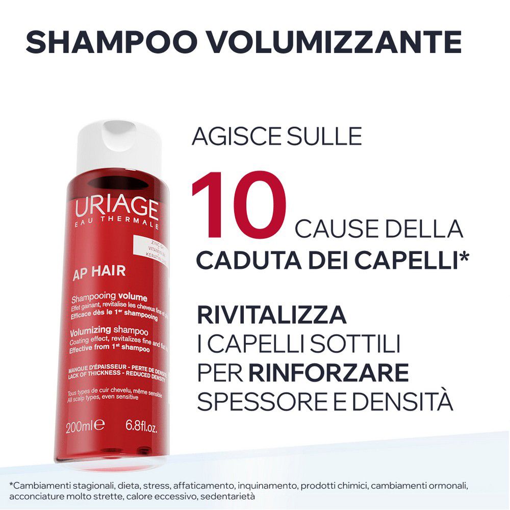 Uriage AP Hair Shampoo Volumizzante: agisce su 10 cause di caduta dei capelli.