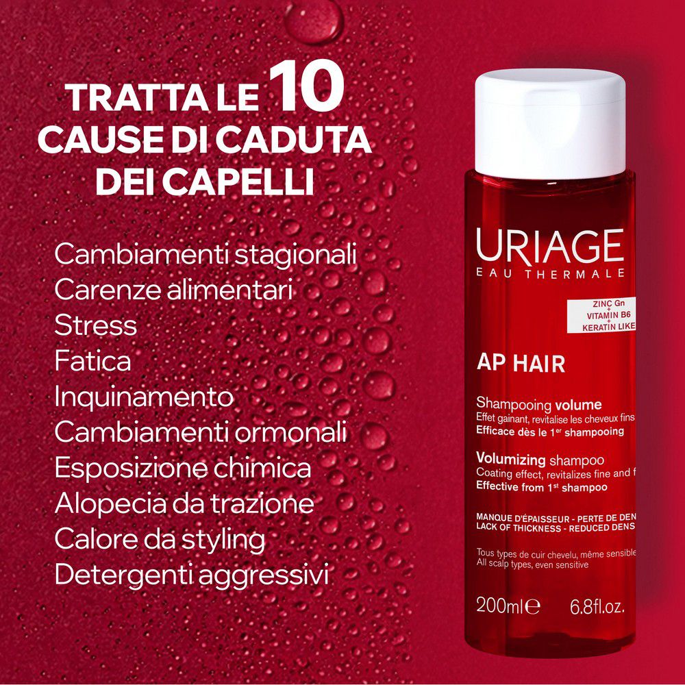 Shampoo Uriage AP Hair tratta 10 cause di caduta dei capelli.