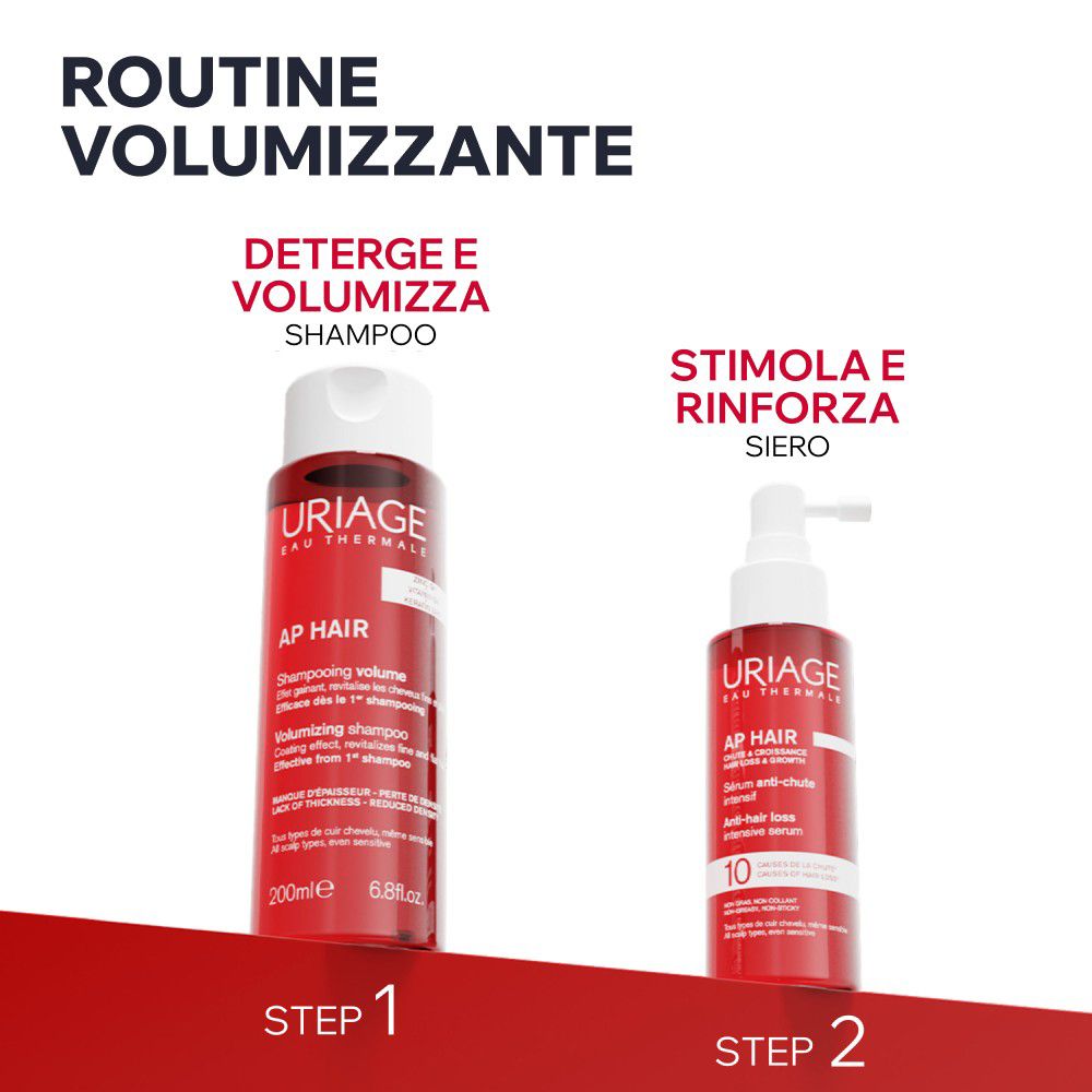 Routine Uriage AP Hair: Shampoo deterge, Siero stimola e rinforza.