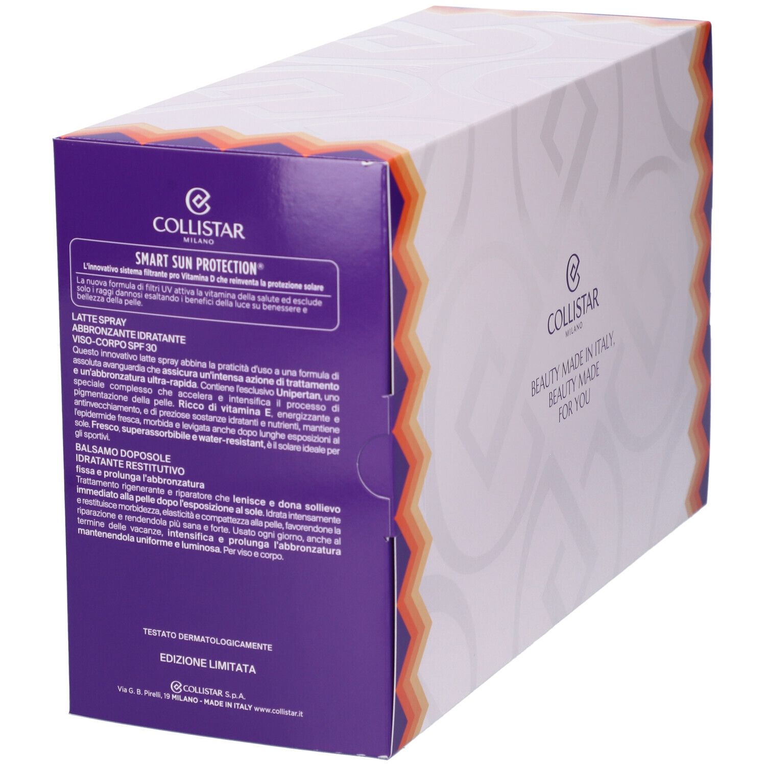 Confezione del set regalo con informazioni sul prodotto. Marchio Collistar. Testo in italiano. Edizione limitata.