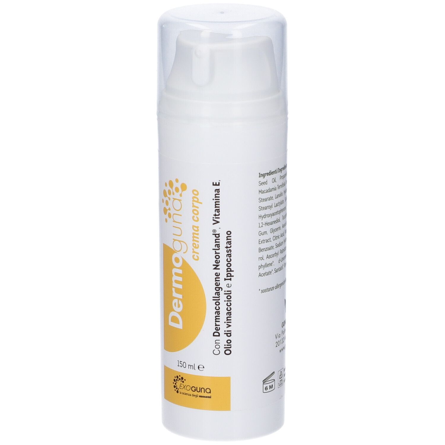 Fronte del flacone Dermoguna Crema Corpo con nome del prodotto e ingredienti.