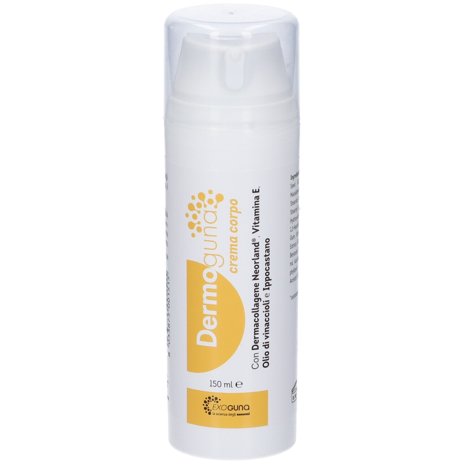 Flacone Dermoguna Crema Corpo con erogatore a pompa, 150 ml, vista frontale.