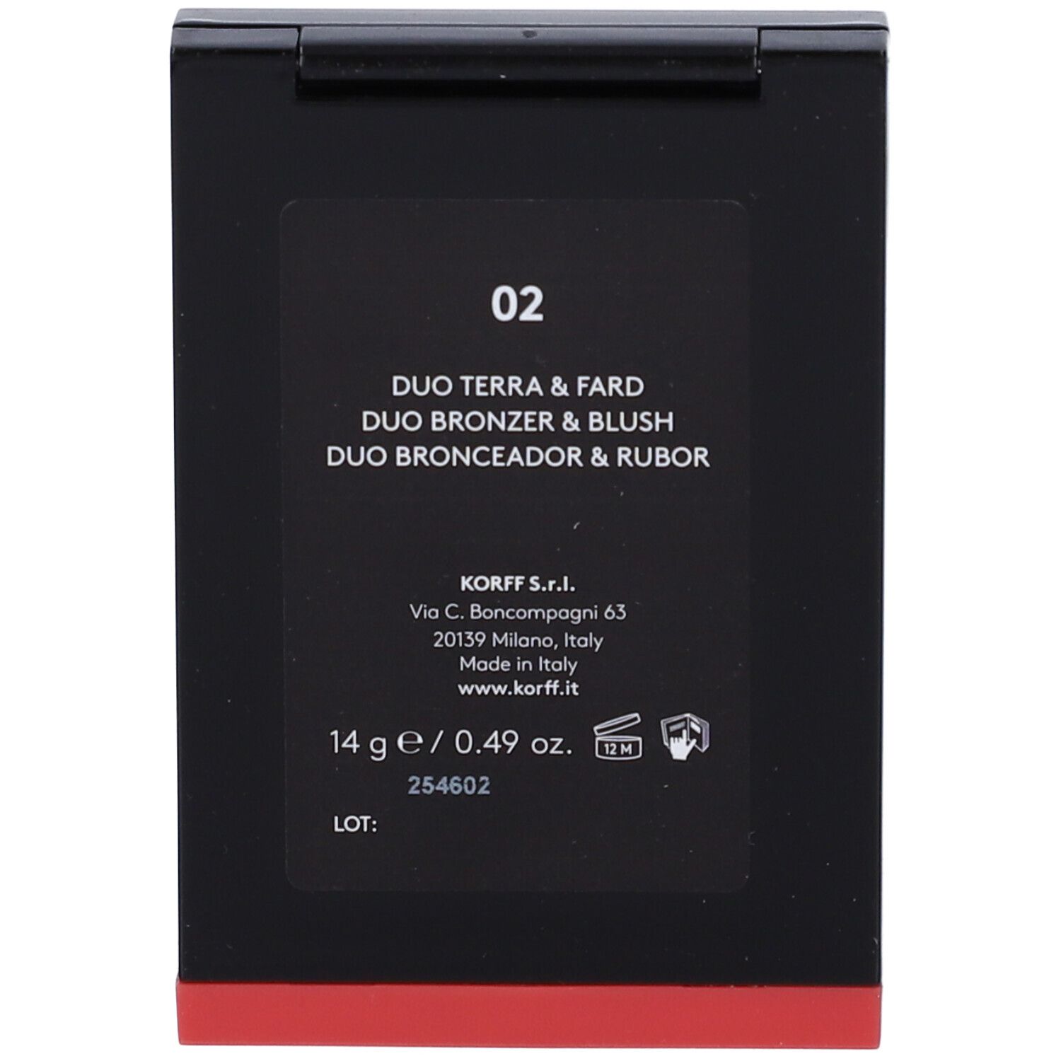 Poudre compatta duo, 14g. Marca: KORFF. Made in Italy.