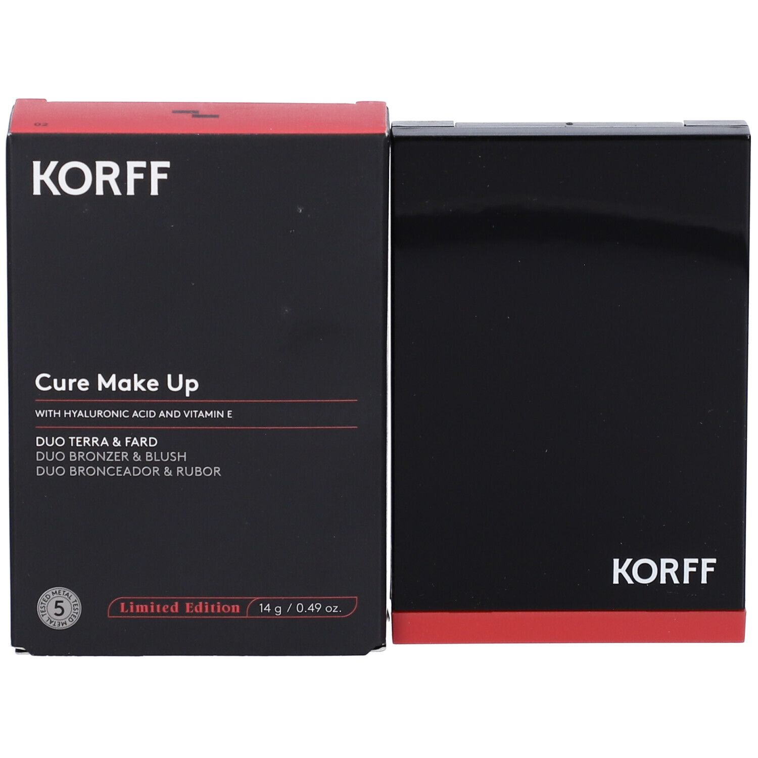 KORFF Cure Make Up Duo Terra & Fard, Edizione Limitata, 14g. Confezione nera con dettagli rossi.