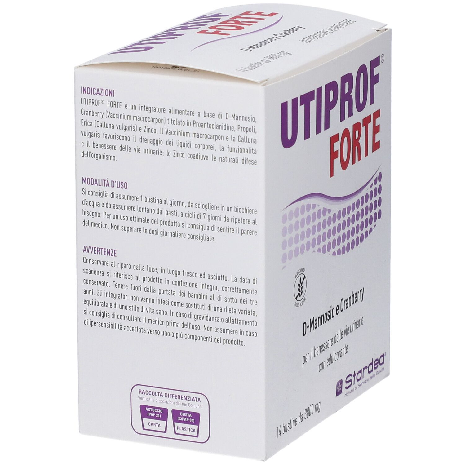 Scatola UTIPROF FORTE, testo in italiano. Contiene informazioni sugli ingredienti e l'uso. Marchio: Stardea.