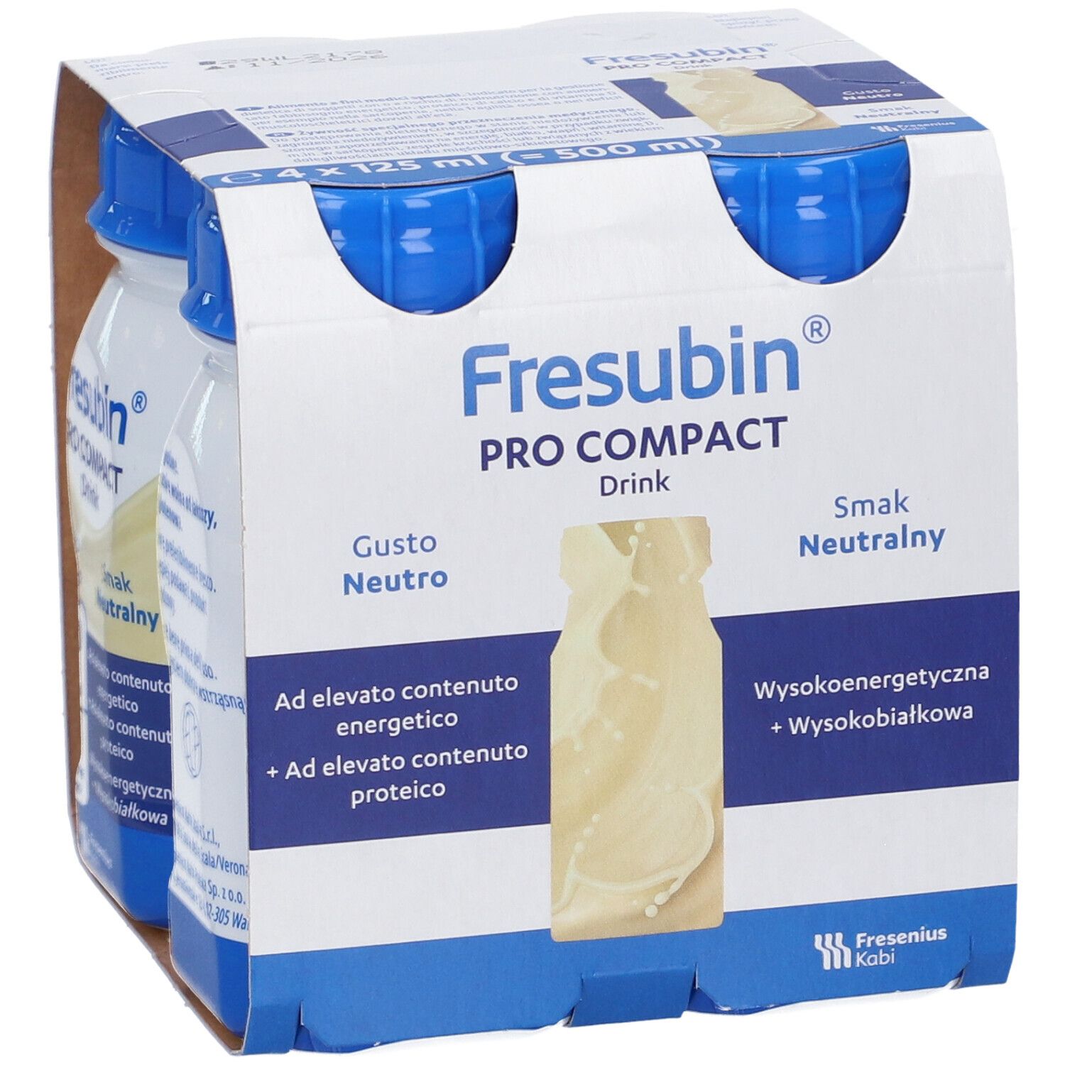 Fresubin Pro Compact Drink: 4x 125ml bottiglie. Alta densità calorica e ricca di proteine. Gusto neutro.