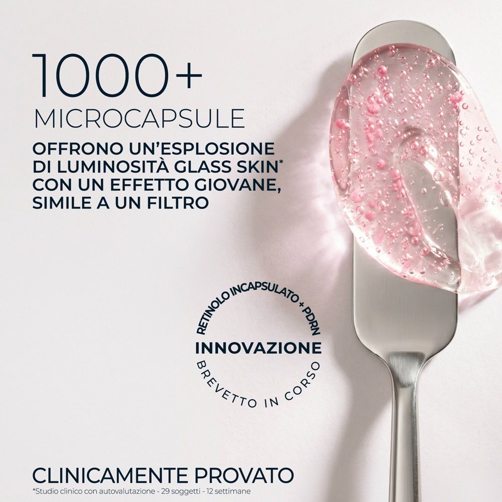 Gel rosa con microcapsule su una spatola, testo su 1000+ microcapsule e clinicamente testato.
