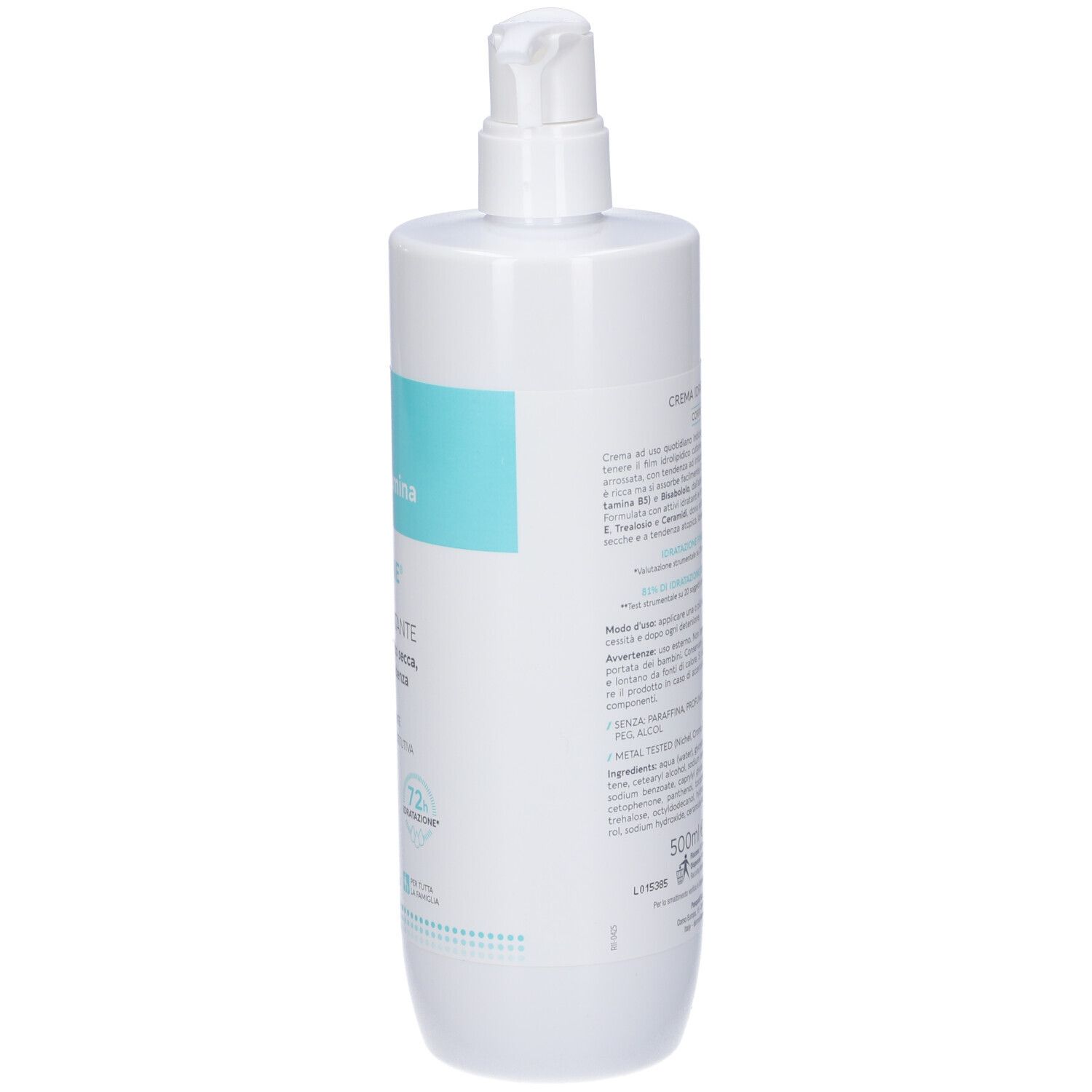 Flacone bianco, retro. Scritta blu: Dermovitamina, CALMILENE. Testo in italiano.
