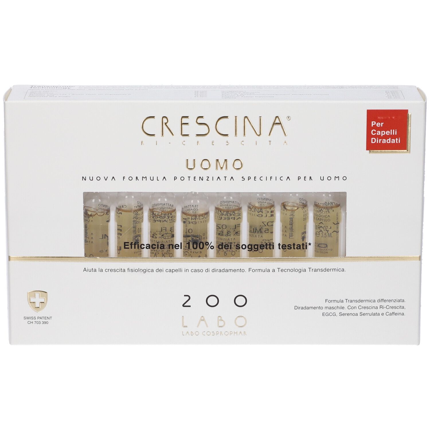 Set di fiale Crescina Uomo per capelli diradati maschili. Contiene 7 fiale.