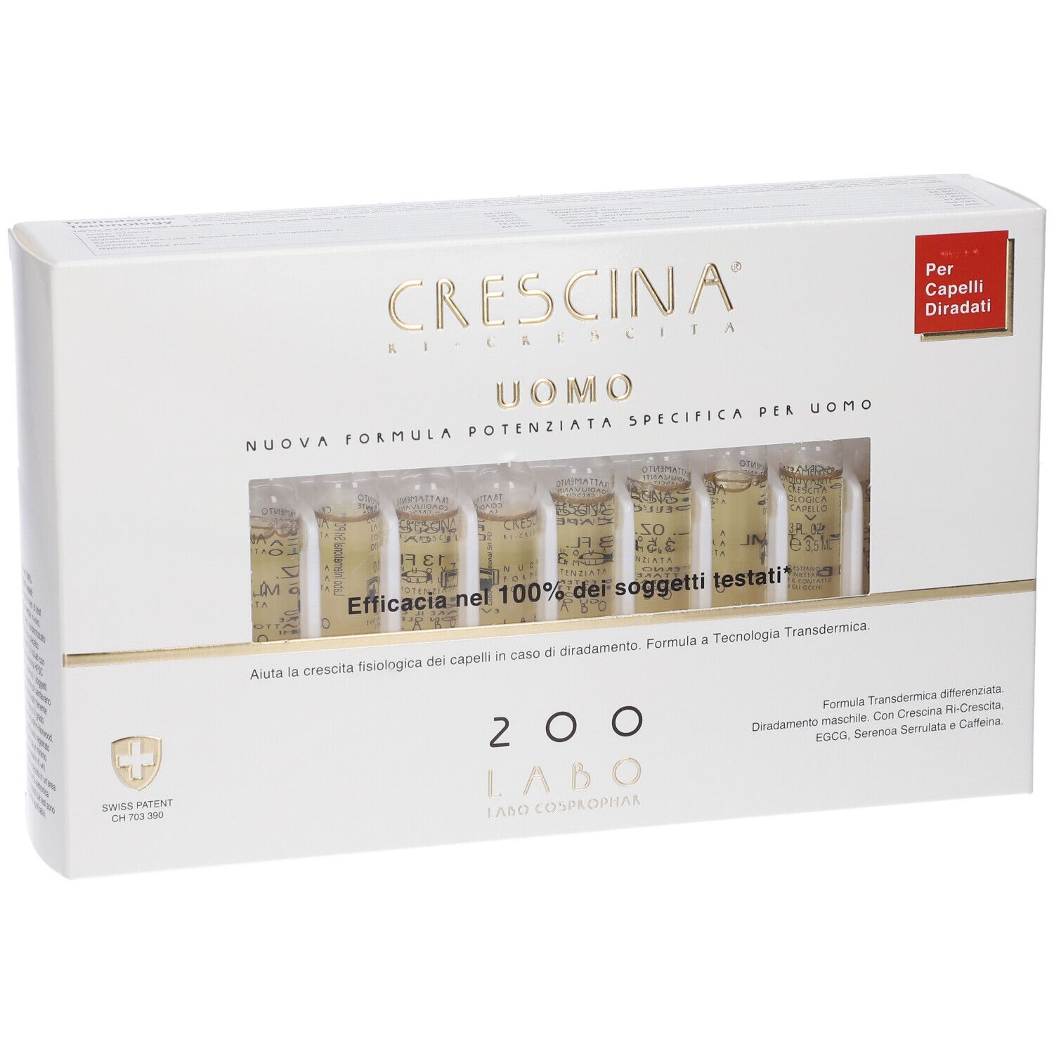 Crescina Uomo trattamento anticaduta capelli per uomo in fiale. Nuova formula per capelli diradati.